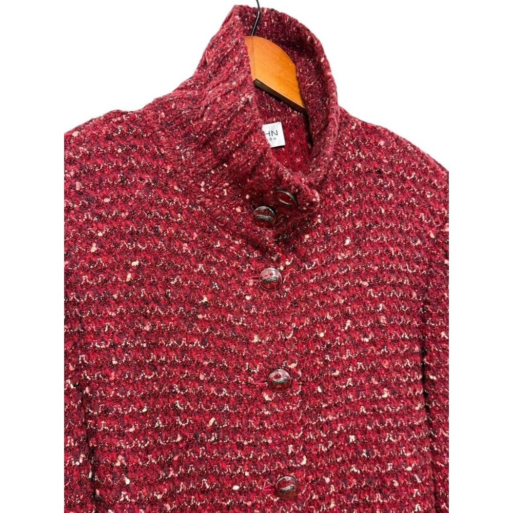 St. John Collection Claret Classic Knit Tweed Boucle Jacket Button Down Size XL - Picture 2 of 12